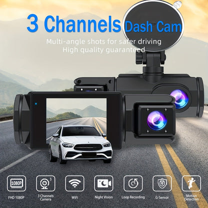 WiFi Dash Camera 2/3 Lens 170° Wide Angle Night Vision Loop Recording G-Sensor 2.0" IPS Screen with 32GB Memory Card - Front Rear Car Camera