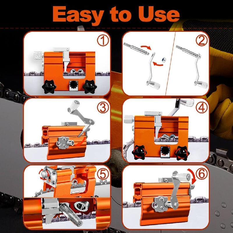 Chainsaw Sharpener Jig Kit – Portable Hand-Cranked Chain Saw Sharpening Tool with Carbide Burrs, 1/3/5/10Pcs, Easy DIY Sharpening for All Chainsaw Chains