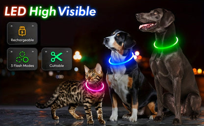 USB Rechargeable LED Dog Collar – Light Up 360° Glow Safety Collar with 3 Modes, Adjustable TPU Cuttable Collar for Small Medium Large Dogs, Night Walking Running & Hunting