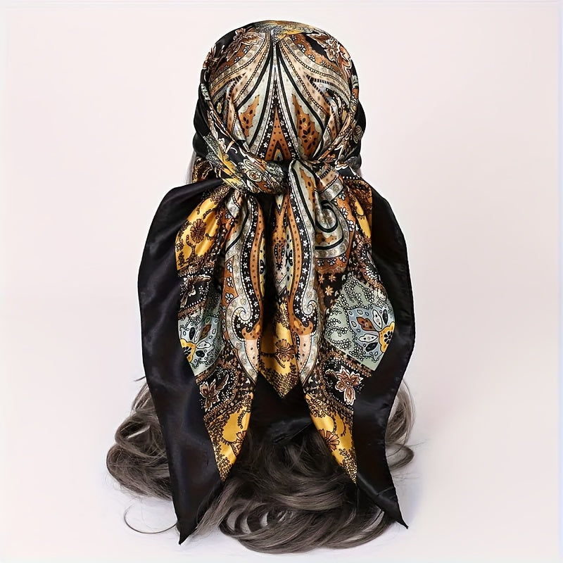 6pcs Vintage Satin Square Scarves for Women – Elegant Polyester Paisley & Floral Headwrap Bandana Set in 6 Designs & Assorted Colors, Perfect for Formal Casual Events Hair Accessories Gift