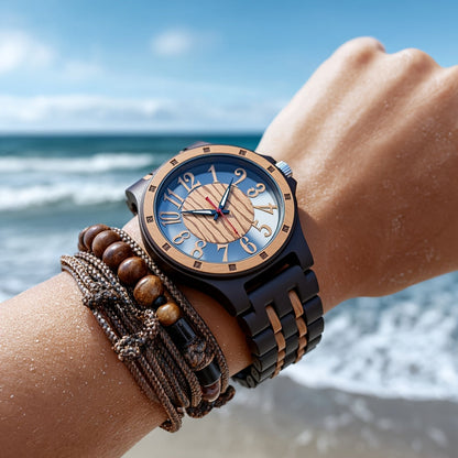 Natural Wood Watch for Men – Hollow Arabic Dial Quartz Wooden Timepiece, Handcrafted Unique Grain Wristwatch, Perfect Gift for Men, Boys, Fathers & Sons on Birthday or Father's Day