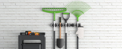 Wall-Mounted Mop and Broom Holder Organizer 5 Slots 6 Hooks Heavy-Duty Non-Slip Cleaning Tool Rack for Home Garage Kitchen Laundry Room Boat – Easy Install on Any Surface