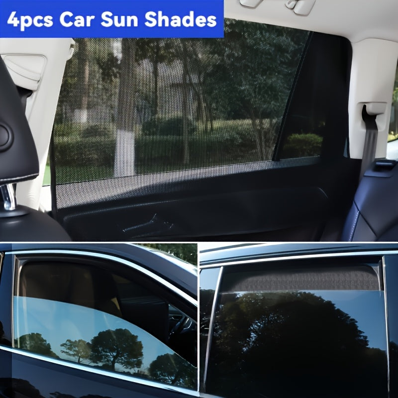 Magnetic Car Sunshade Curtains 4-Piece Set - Black Mesh UV Protection & Heat Insulation, Easy Install on Car Windows & Windshield, Universal Fit for Cars, SUVs & Trucks