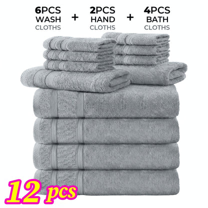 Cotton Bath Cloths Set 12 or 24 Piece – Hotel Quality Highly Absorbent Quick-Dry Washcloths for Bathroom Spa Gym Home Dark Gray Blue White Purple Orange