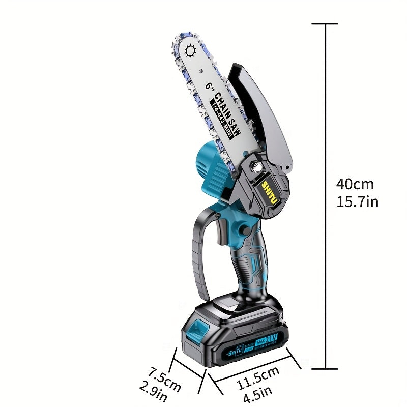 Mini Cordless Chainsaw Portable Handheld Electric Tree Cutter Splash Guard Security Lock Rechargeable for Garden Yard