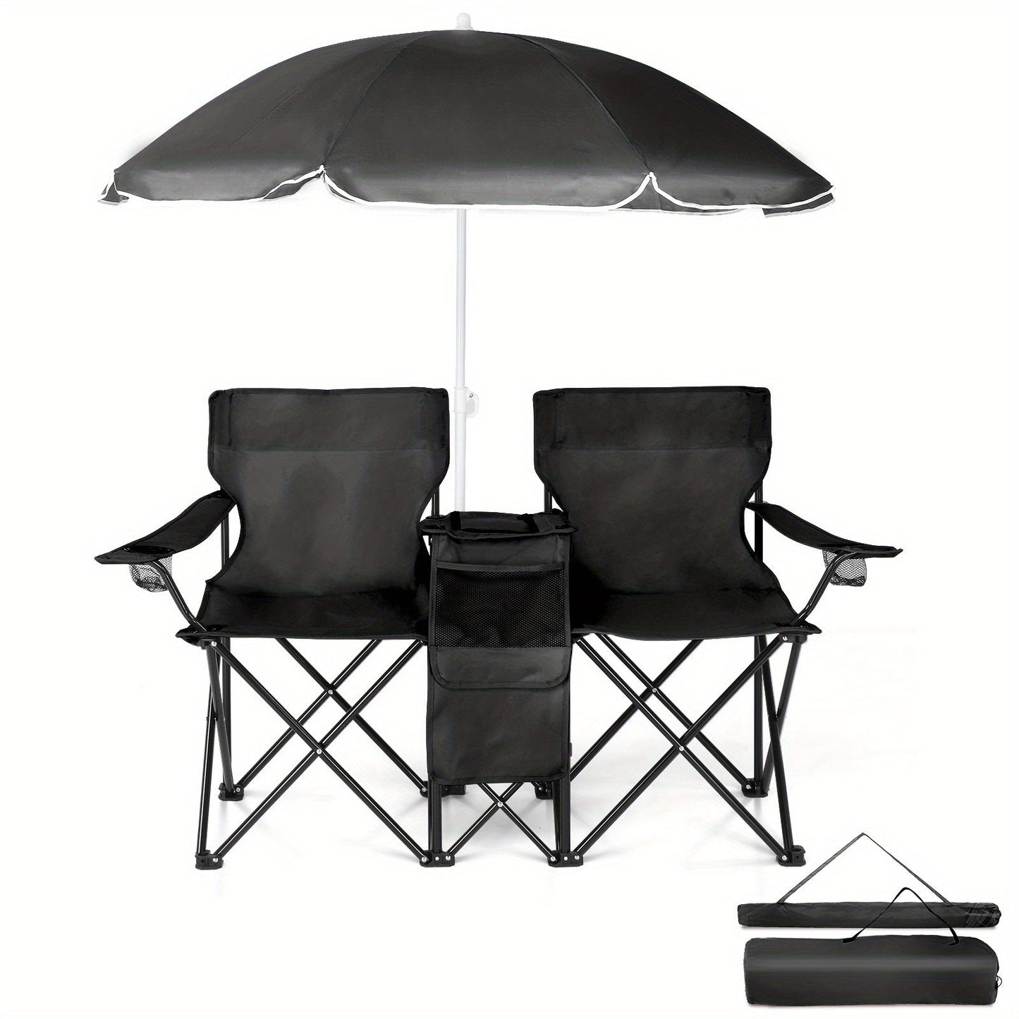 Folding Outdoor Fishing Chair with Sun Umbrella Iron Alloy Frame Oxford Fabric 187 Lb Capacity Portable Beach Patio Camping Chair with Storage Bag Red Black Grey Blue Coconut Pineapple Pattern