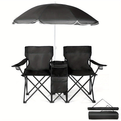 Folding Outdoor Fishing Chair with Sun Umbrella Iron Alloy Frame Oxford Fabric 187 Lb Capacity Portable Beach Patio Camping Chair with Storage Bag Red Black Grey Blue Coconut Pineapple Pattern