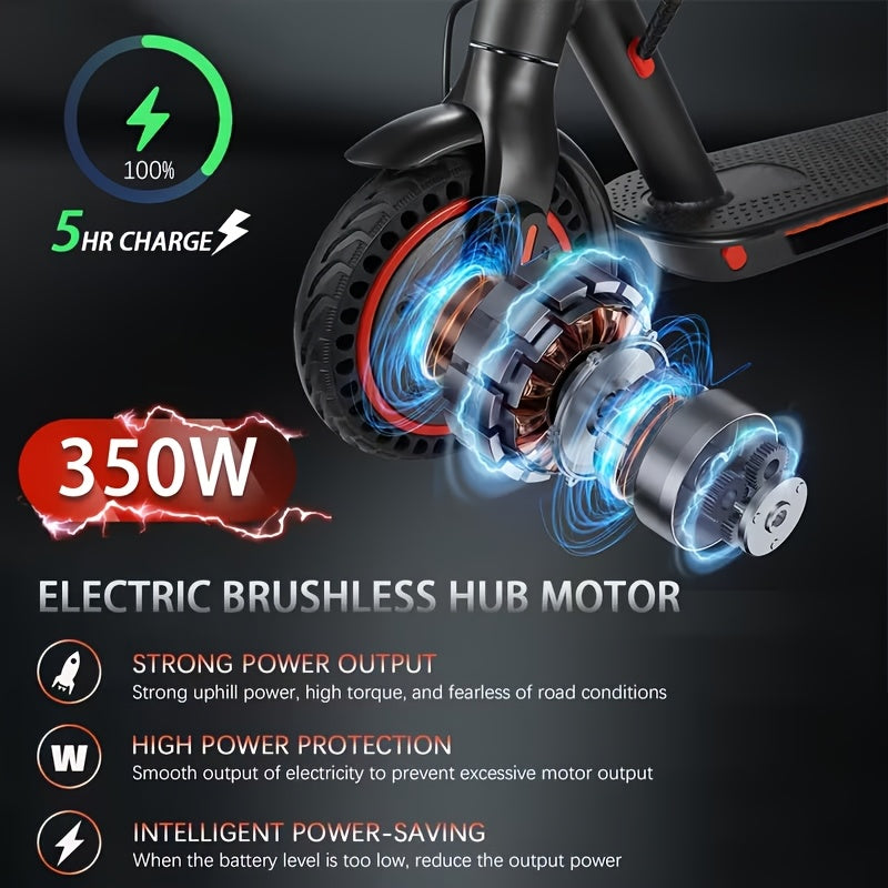 Foldable Electric Scooter for Adults 350W Motor 21-Mile Range App-Enabled 8.5 Inch Tires 3-Speed Modes LED Display Rear Brake Portable Urban Commuter E-Scooter Black