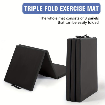 Tri-Fold Yoga Mat Heavy Duty Non-Slip Gymnastics Exercise Mat with Carrying Handles – High-Density Foam Folding Workout Mat for Home Gym, MMA, Wrestling, Stretching & Fitness Training for Men & Women