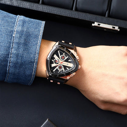 3pcs Men's Quartz Watch Set – Silicone Strap Date Display Triangular Dial, Fashion Sport Casual Wrist Watches for Men, Ideal Birthday Anniversary Gift Set