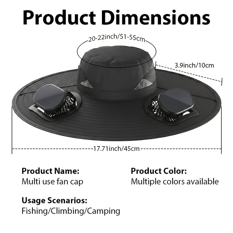 Solar Powered Fan Hat with USB Charging – Wide Brim Sun Protection Hat with Built-In Cooling Fan for Men, Lightweight Long Battery Life Outdoor Hat for Fishing, Hiking, Mountain Climbing & Daily Wear