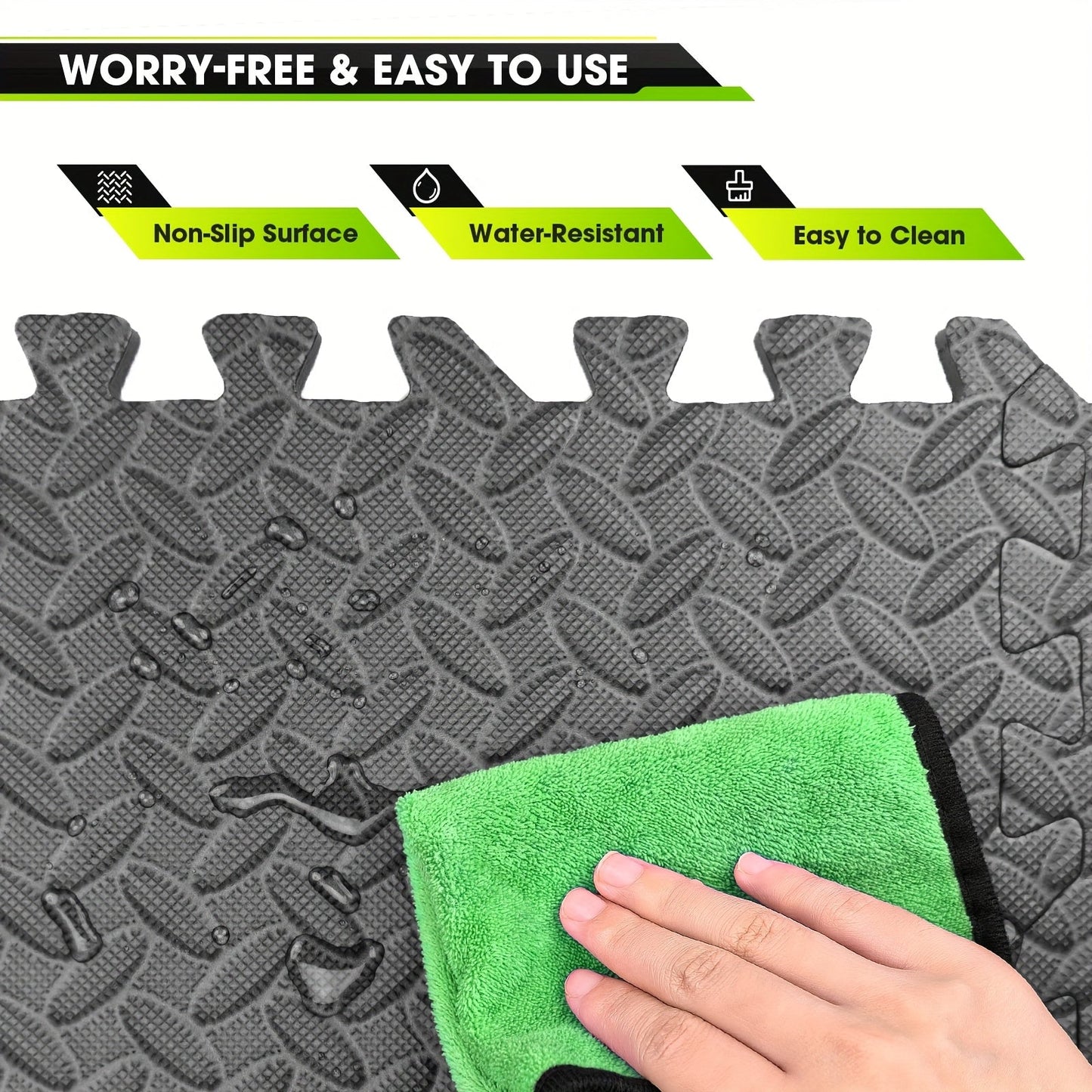 EVA Interlocking Gym Floor Mats 20 or 60 Pack – Thick Impact-Resistant Non-Slip Waterproof Foam Puzzle Tiles for Home Gym, Yoga, Weightlifting & Exercise, Black