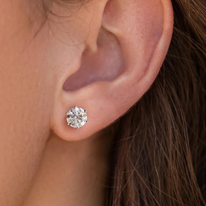 Moissanite Stud Earrings – 925 Sterling Silver 6-Prong Round Cut, 0.5ct to 3ct, Diamond Alternative Bridal & Wedding Jewelry for Women, Brilliant Sparkle Solitaire Studs