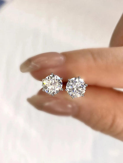 Moissanite Stud Earrings – 925 Sterling Silver 6-Prong Round Cut, 0.5ct to 3ct, Diamond Alternative Bridal & Wedding Jewelry for Women, Brilliant Sparkle Solitaire Studs