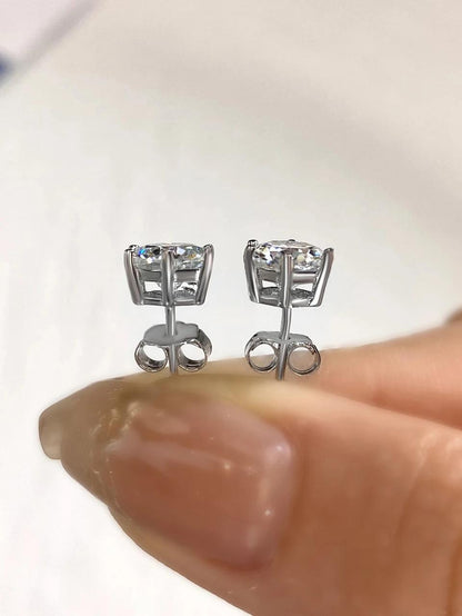 Moissanite Stud Earrings – 925 Sterling Silver 6-Prong Round Cut, 0.5ct to 3ct, Diamond Alternative Bridal & Wedding Jewelry for Women, Brilliant Sparkle Solitaire Studs