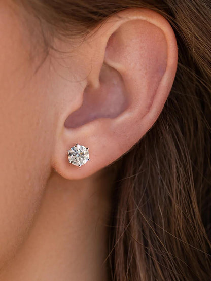 Moissanite Stud Earrings – 925 Sterling Silver 6-Prong Round Cut, 0.5ct to 3ct, Diamond Alternative Bridal & Wedding Jewelry for Women, Brilliant Sparkle Solitaire Studs