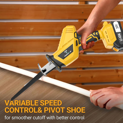 Cordless Reciprocating Saw with LED Light & Safety Lock | Electric Handsaw for Multi-Purpose Cutting, Replaceable Blades, Toolbox Included – 1 or 2 Battery Options, Yellow/Green/Red