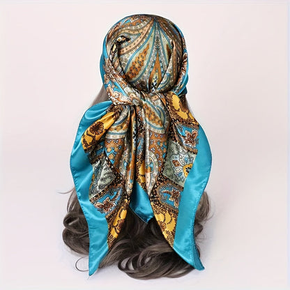 6pcs Vintage Satin Square Scarves for Women – Elegant Polyester Paisley & Floral Headwrap Bandana Set in 6 Designs & Assorted Colors, Perfect for Formal Casual Events Hair Accessories Gift