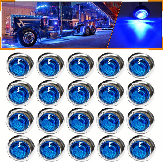 LED Marine Boat Courtesy Lights 20-Pack DC12V 3-LED Side Marker Lights for Boat Yacht Transom Stern Deck, Round Submersible Navigation Lights in Red Green Blue White Yellow, Stainless Steel Base