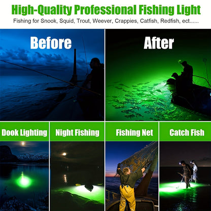 USB 126 LED Underwater Fishing Light with 5M Cord – Night Fish Attractor for Boat, Dock & Ice Fishing, Green & White Light Options, USB Powered Fish Finder Lamp