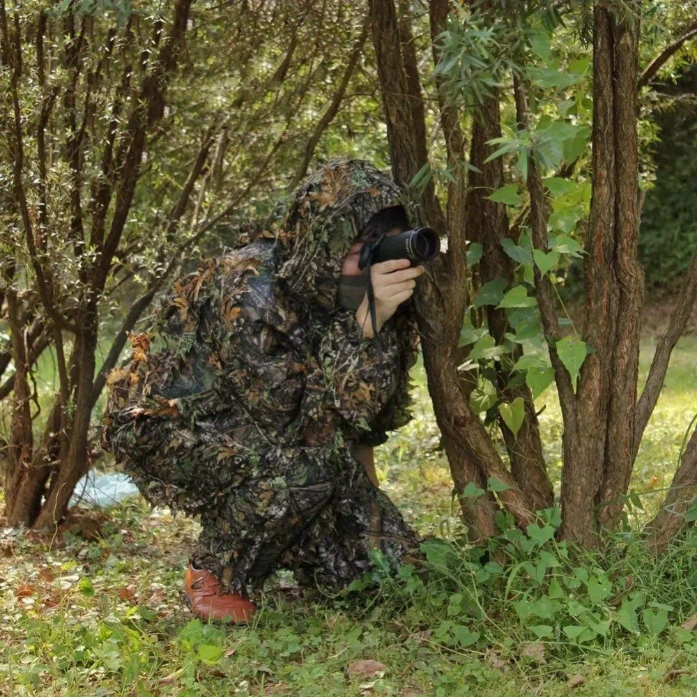 Men's Ghillie Suit 3D Camo – Lightweight Hooded Jacket & Pants Set, Breathable 3D Leaf Camouflage Hunting Clothes, 0.95 lb