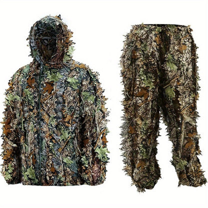 Men's Ghillie Suit 3D Camo – Lightweight Hooded Jacket & Pants Set, Breathable 3D Leaf Camouflage Hunting Clothes, 0.95 lb