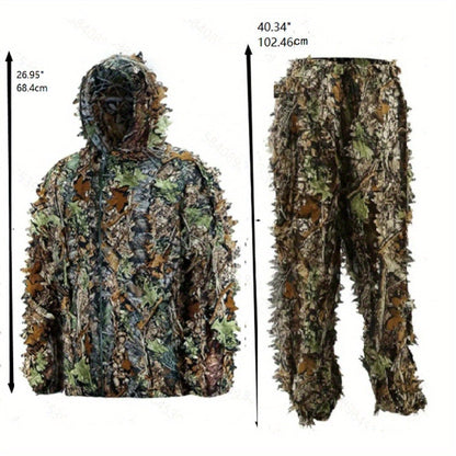 Men's Ghillie Suit 3D Camo – Lightweight Hooded Jacket & Pants Set, Breathable 3D Leaf Camouflage Hunting Clothes, 0.95 lb