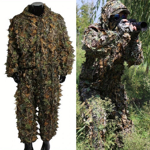Men's Ghillie Suit 3D Camo – Lightweight Hooded Jacket & Pants Set, Breathable 3D Leaf Camouflage Hunting Clothes, 0.95 lb