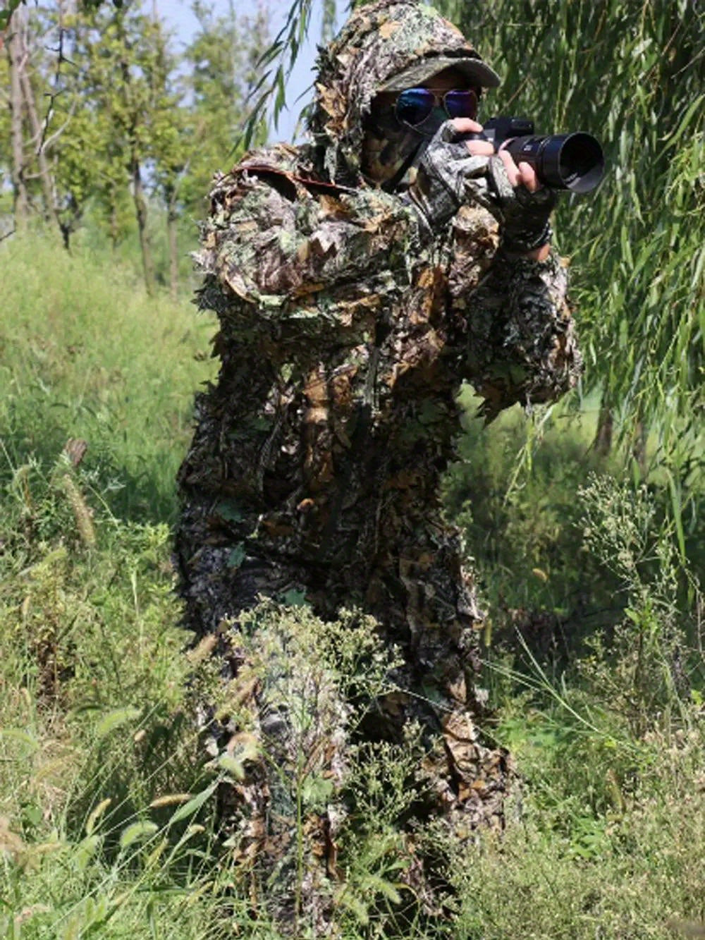 Men's Ghillie Suit 3D Camo – Lightweight Hooded Jacket & Pants Set, Breathable 3D Leaf Camouflage Hunting Clothes, 0.95 lb