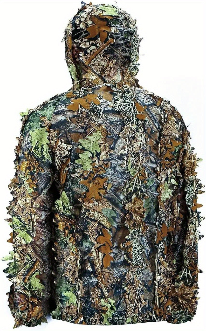 Men's Ghillie Suit 3D Camo – Lightweight Hooded Jacket & Pants Set, Breathable 3D Leaf Camouflage Hunting Clothes, 0.95 lb