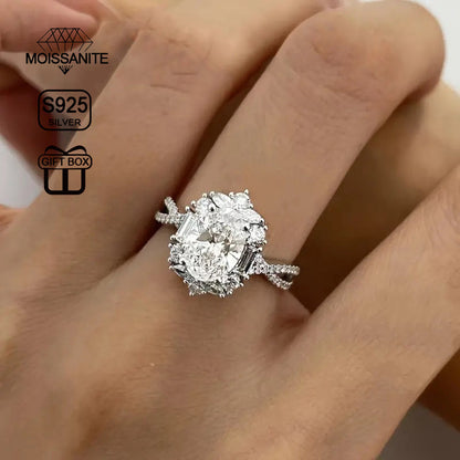2 Carat Oval Moissanite Engagement Ring S925 Sterling Silver Bohemian Cross Goose Egg Design Hypoallergenic Elegant Wedding Anniversary Gift Ring for Women