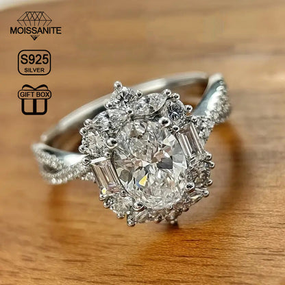 2 Carat Oval Moissanite Engagement Ring S925 Sterling Silver Bohemian Cross Goose Egg Design Hypoallergenic Elegant Wedding Anniversary Gift Ring for Women