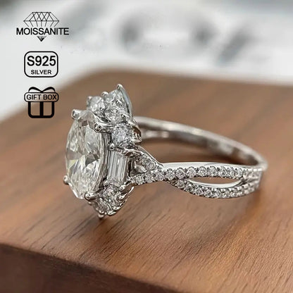 2 Carat Oval Moissanite Engagement Ring S925 Sterling Silver Bohemian Cross Goose Egg Design Hypoallergenic Elegant Wedding Anniversary Gift Ring for Women