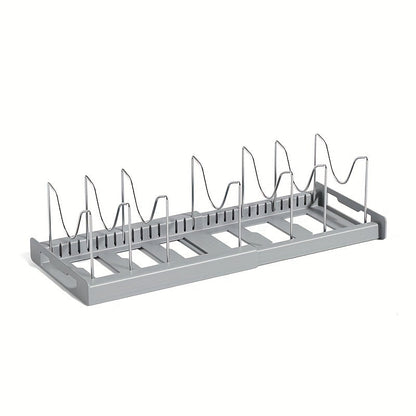Adjustable Pot and Pan Organizer Rack for Kitchen Cabinet Expandable Pots Pans Lid Holder with Dividers Space Saving Storage White Gray