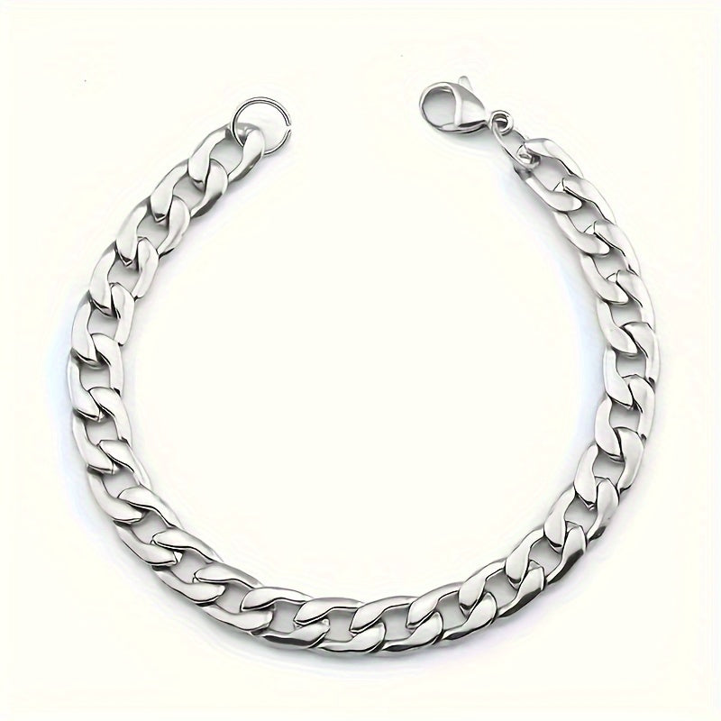 Men's Stainless Steel Hip-Hop Punk Necklace & Bracelet Set 2pcs – Matching Couple Chain Jewelry, Streetwear Accessories, Available in 18–30 Inch, Bold Fashion Statement for Men & Women