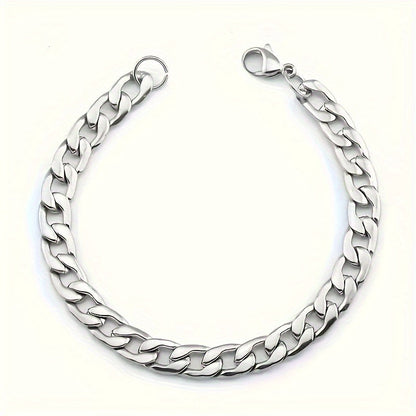 Men's Stainless Steel Hip-Hop Punk Necklace & Bracelet Set 2pcs – Matching Couple Chain Jewelry, Streetwear Accessories, Available in 18–30 Inch, Bold Fashion Statement for Men & Women