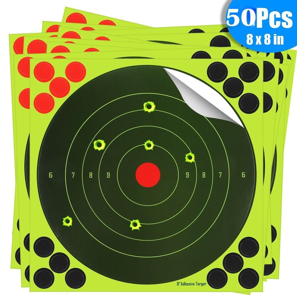 Shooting Target Stickers 50 Pack 8 Inch Self-Adhesive High Visibility Paper Targets for Pistol Rifle Airsoft Dart Gun Shooting Practice Range Training Tactical Gear Hunting Indoor Outdoor