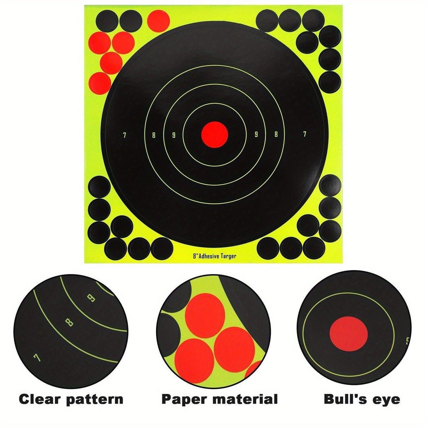 Shooting Target Stickers 50 Pack 8 Inch Self-Adhesive High Visibility Paper Targets for Pistol Rifle Airsoft Dart Gun Shooting Practice Range Training Tactical Gear Hunting Indoor Outdoor