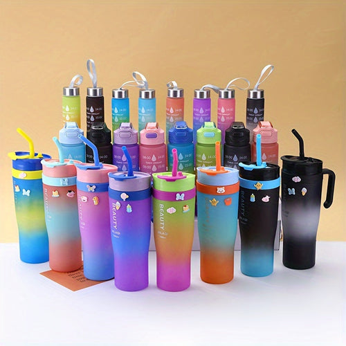 3-Pack Water Bottles Set 46oz 27oz 9.5oz with Straw Lid & Handle – BPA-Free Insulated Travel Cups for Gym Hiking Camping Fitness & Outdoor Sports, Leak-Proof Reusable Drinking Bottles