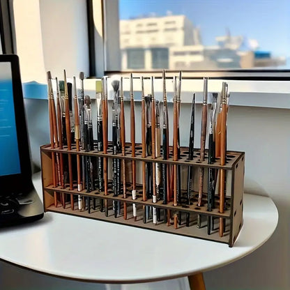 Wooden Paint Brush Holder 67 Holes - Desktop Pen Organizer for Artists, Art Supply Storage Box, Lightweight & Durable Brush Stand for Painting, Drawing & Crafts