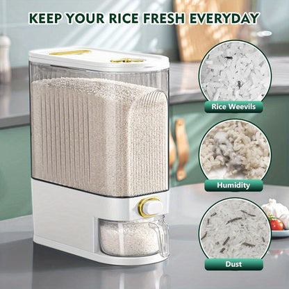 Large Rice Storage Container 11LB & 22LB with Measuring Cup and Time Markings, Airtight Grain Dispenser for Kitchen Pantry Organization, BPA-Free Food Storage Container for Rice Flour Dry Goods
