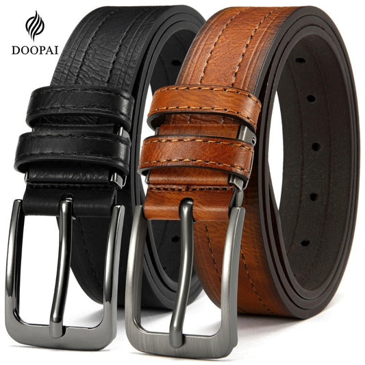 2-Pack Men's Genuine Cowhide Leather Belt with Gift Box – Adjustable Pin Buckle Classic Vintage Jeans Belt for Men, Sizes 30"-52"