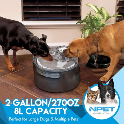 Large Dog Water Fountain 5L & 8L with Triple Filtration System, Automatic Pet Water Dispenser with Splatter Guard & Cleaning Kit for Large Dogs and Multiple Pets – Quiet Pump, No Battery Needed