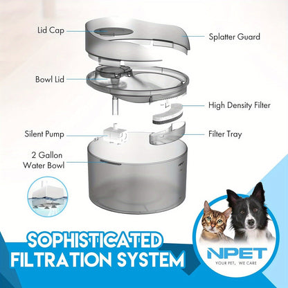 Large Dog Water Fountain 5L & 8L with Triple Filtration System, Automatic Pet Water Dispenser with Splatter Guard & Cleaning Kit for Large Dogs and Multiple Pets – Quiet Pump, No Battery Needed