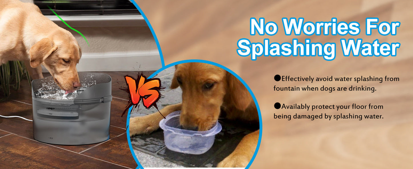 Large Dog Water Fountain 5L & 8L with Triple Filtration System, Automatic Pet Water Dispenser with Splatter Guard & Cleaning Kit for Large Dogs and Multiple Pets – Quiet Pump, No Battery Needed