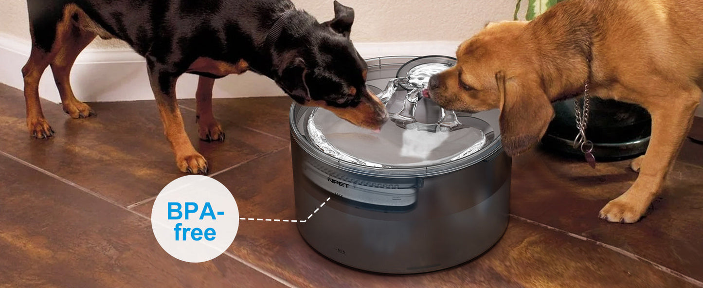 Large Dog Water Fountain 5L & 8L with Triple Filtration System, Automatic Pet Water Dispenser with Splatter Guard & Cleaning Kit for Large Dogs and Multiple Pets – Quiet Pump, No Battery Needed