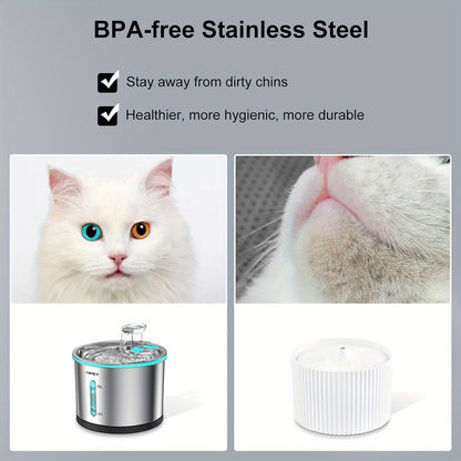 NPET WF210 Stainless Steel Cat Water Fountain 50oz – Ultra Quiet Automatic Pet Water Dispenser with LED Light, Visible Water Window & Dishwasher Safe 304 Steel, Optional Filter Bundles for Cats Dogs