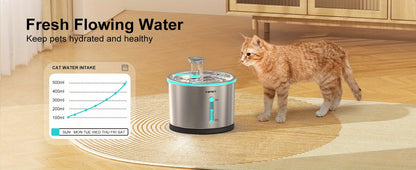 NPET WF210 Stainless Steel Cat Water Fountain 50oz – Ultra Quiet Automatic Pet Water Dispenser with LED Light, Visible Water Window & Dishwasher Safe 304 Steel, Optional Filter Bundles for Cats Dogs