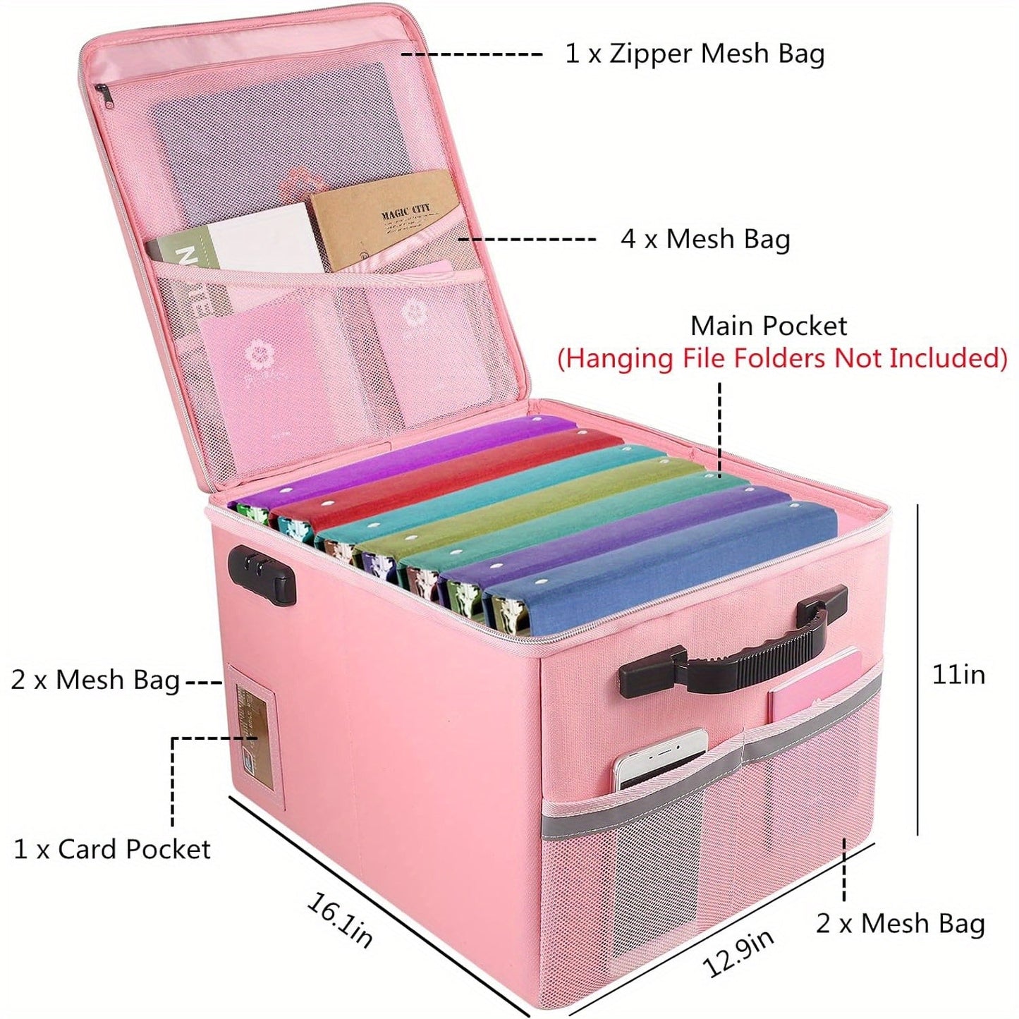 Fireproof File Box with Lock & Zipper Lid – Collapsible Portable Document Safe, Fire Resistant Storage Box for Hanging Letter & Legal Folders, Home & Office Safe Box – Aobteeny