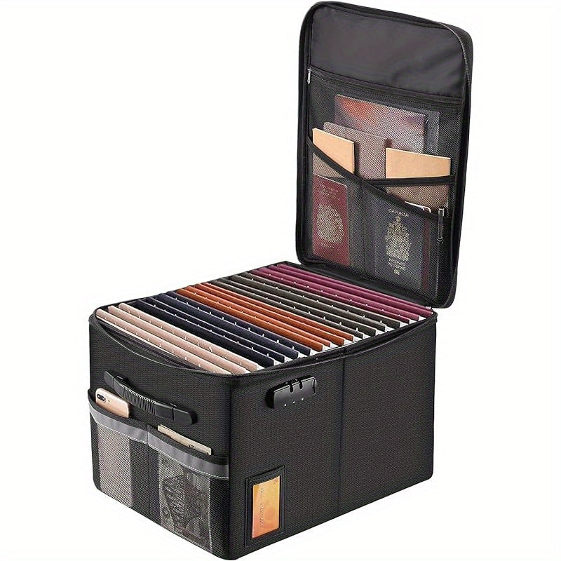 Fireproof File Box with Lock & Zipper Lid – Collapsible Portable Document Safe, Fire Resistant Storage Box for Hanging Letter & Legal Folders, Home & Office Safe Box – Aobteeny